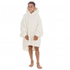 18C862: Kids Cable Sherpa Oversized Hoodie- Cream (One Size - 7-13 Years)